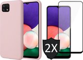 Hoesje geschikt voor Samsung Galaxy A22 5G - Backcover Roze - 2x Screen Protector - Fluweelzacht Hoesje