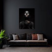 Luxe Canvas Schilderij Gold Lip Girl 2 | 75x100 | Woonkamer | Slaapkamer | Kantoor | Style| Succes | Art | Modern | Lifestyle | Abstract | Goud | ** 4CM DIK! 3D Effect**