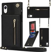 Cross-body rits vierkante TPU + PU achterkant van de behuizing met houder en kaartsleuven en portemonnee en riem voor iPhone XR (zwart)
