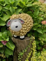 Goud schaap wol klein 34 cm hoog - polyester - polyresin - polystone - hoogkwalitatieve kunststof - decoratiefiguur - interieur - accessoire - voor binnen - voor buiten - cadeau - geschenk - 