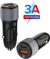 Fast Charge 18W - Metalen Auto Lader - 2 Poorten - (1x USB QC 3.0 - 1x USB-C PD 36W) Oplader - Smartphones en Tablets