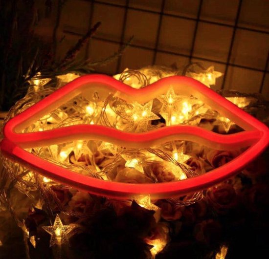 Lampe néon, applique murale Lips. Applique rouge, y compris les piles.