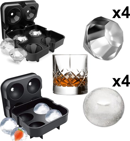 in 1 Set diamant ijsblokjes + grote ronde (whiskey & longdrink... |