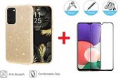 2-In-1 Screenprotector Glitter Hoesje Bescherming Set Geschikt Voor  Samsung Galaxy A22 5G (6.6 Inch) - Full Cover 3D Edge Tempered Glass Screen Protector Met Siliconen Back Bumper Hoes Cover