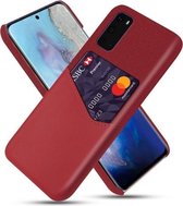 Voor Samsung Galaxy S20 Doek Textuur PC + PU lederen achterkant Schokbestendig hoesje met kaartsleuf (rood)
