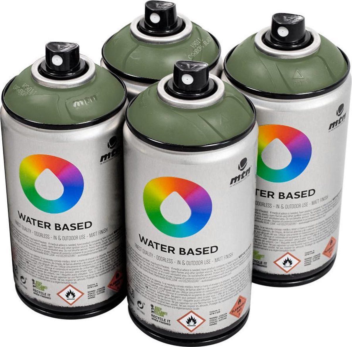 Mtn Groene waterbasis spuitverf Grey Green Deep 4 stuks 300ml lage druk en matte afwerking