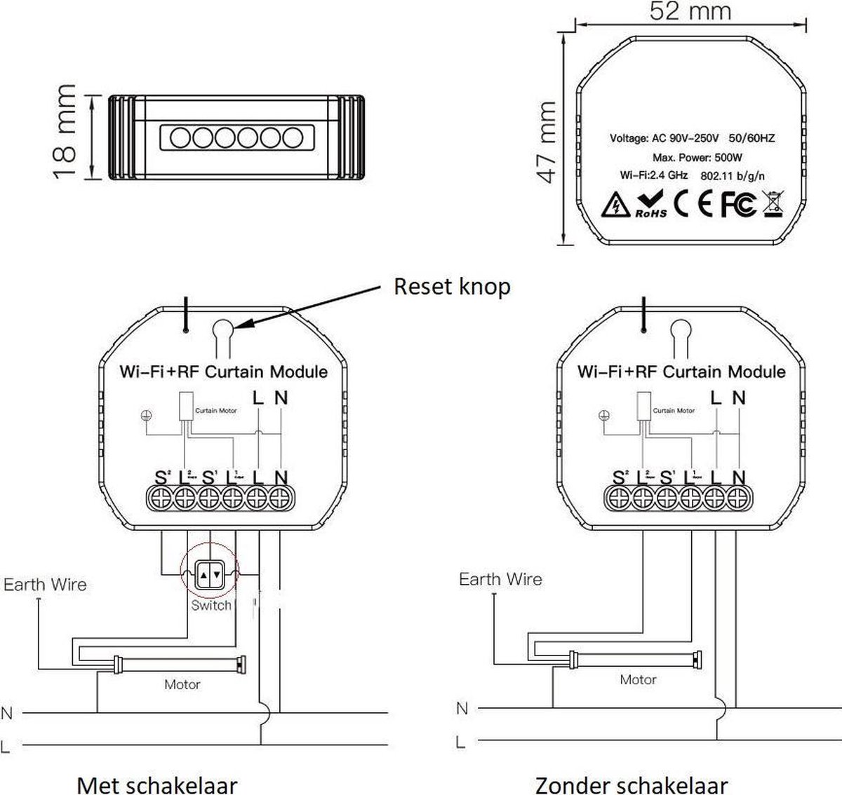 MILOS Wifi inbouwschakelaar met dimmer 250 V 10 A