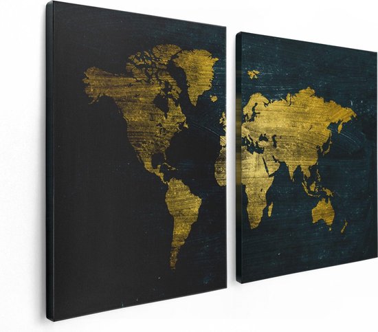 Artaza - Canvas Schilderij - Gouden Wereldkaart - Foto Op Canvas - Canvas Print