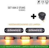2 stuks Waarschuwingslamp (2-PACK)  - 12V / 24V LED - 18W - 2000K - Noodverlichting - Werkverkeer - 6 LED - 18 Modes - Flitspatronen - AMBER - Oranje - Knipperlampen - Waarschuwing