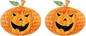 Set van 2x stuks horror decoratie honeycomb pompoen met gezicht 30 cm - Halloween lampion