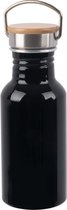 Aluminium waterfles/drinkfles zwart met bamboe schroefdop 550 ml - Sportfles - Bidon