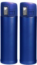 2x stuks thermoflessen / isoleerkannen petrol blauw 450 ml - RVS - thermosflessen / isoleerflessen