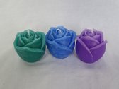 Kaars roos set van 3, groen appelgeur, blauw oceaangeur, paars lavendelgeur