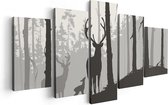 Artaza Canvas Schilderij Vijfluik Herten In Het Bos - Silhouet  - 100x50 - Foto Op Canvas - Canvas Print