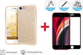 2-In-1 Screenprotector Glitter Hoesje Bescherming Protector Set Geschikt Voor Apple iPhone 7 / 8 & SE 2020  - Full Cover 3D Edge Tempered Glass Screen Protector Met Siliconen Back