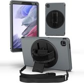 360 graden rotatie draaitafel robot schokbestendig TPU + pc beschermhoes met houder & handgreep riem & schouderriem voor Samsung Galaxy Tab A7 Lite (grijs zwart)
