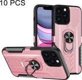 10 PCS Shield Armor PC + TPU-beschermhoes met 360 graden rotatieringhouder voor iPhone 13 mini (roségoud)