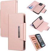 Ultradunne afneembare zijdetextuur Horizontale Flip PU-lederen hoes met kaartsleuven en portemonnee en fotolijst voor iPhone 13 Pro (roze)