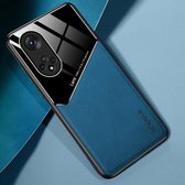 All-inclusive lederen + organische glazen beschermhoes met metalen ijzeren plaat voor Honor 50 Pro (koningsblauw)