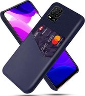 Voor Xiaomi Mi 10 Lite Doek Textuur PC + PU lederen achterkant Schokbestendig hoesje met kaartsleuf (blauw)