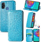 Voor Infinix X680/Smart 4 Bloeiende Mandala Reliëfpatroon Magnetische Horizontale Flip Lederen Case met Houder & Kaartsleuven & Portemonnee (Blauw)