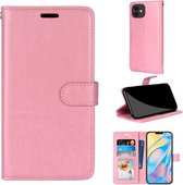 Pure kleur horizontale flip PU lederen tas met houder & kaartsleuven & portemonnee & fotolijst voor iPhone 13 (roze)