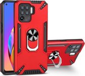 Voor OPPO F19 Pro PC + TPU-beschermhoes met 360 graden draaibare ringhouder (rood)