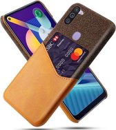 Voor Samsung Galaxy M11 Doek Textuur PC + PU lederen achterkant Schokbestendig hoesje met kaartsleuf (oranje)