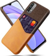 Voor Xiaomi Redmi Note 9 4G Doek Textuur PC + PU Lederen Achterkant Schokbestendig Hoesje met Kaartsleuf (Oranje)