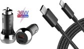 Super Fast Charge Metalen Auto Lader voor Apple - 2 Poorten - (USB-C Female + USB QC 3.0) Oplader - iPad en iPhone