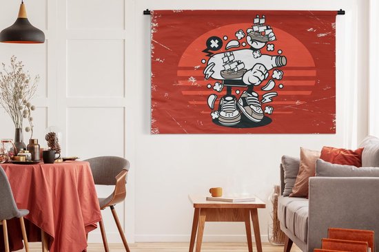 Tenture murale - Tissu mural - Vintage - Bateau - Bouteille - 180x120 cm - Tapisserie