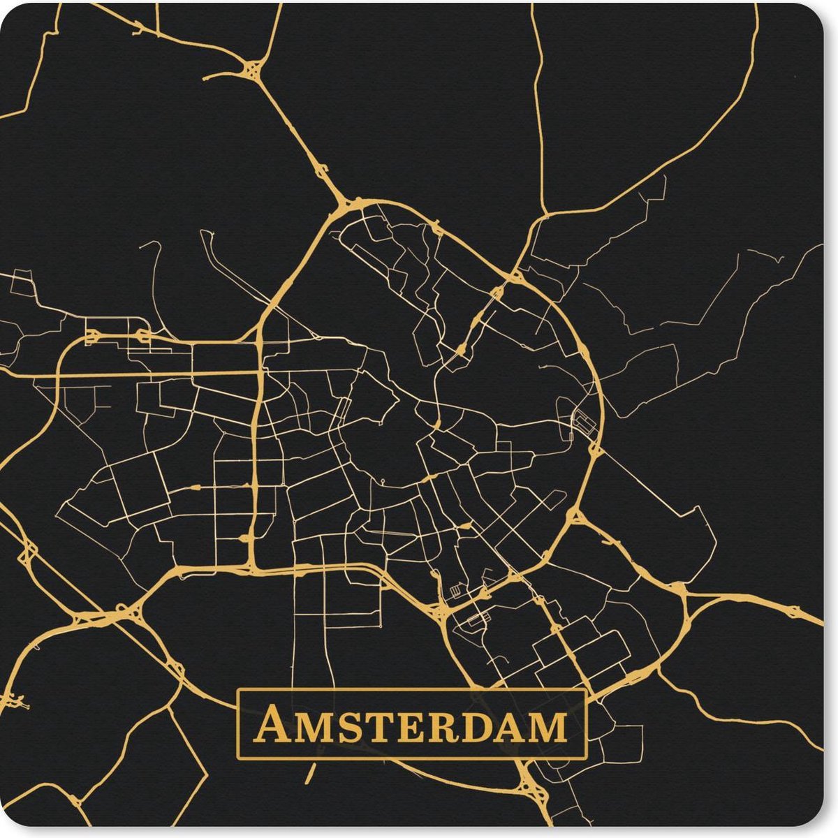 Muismat 30x30 cm - Mousepad Kaart - Amsterdam - Luxe - Goud - Zwart - Muismatten
