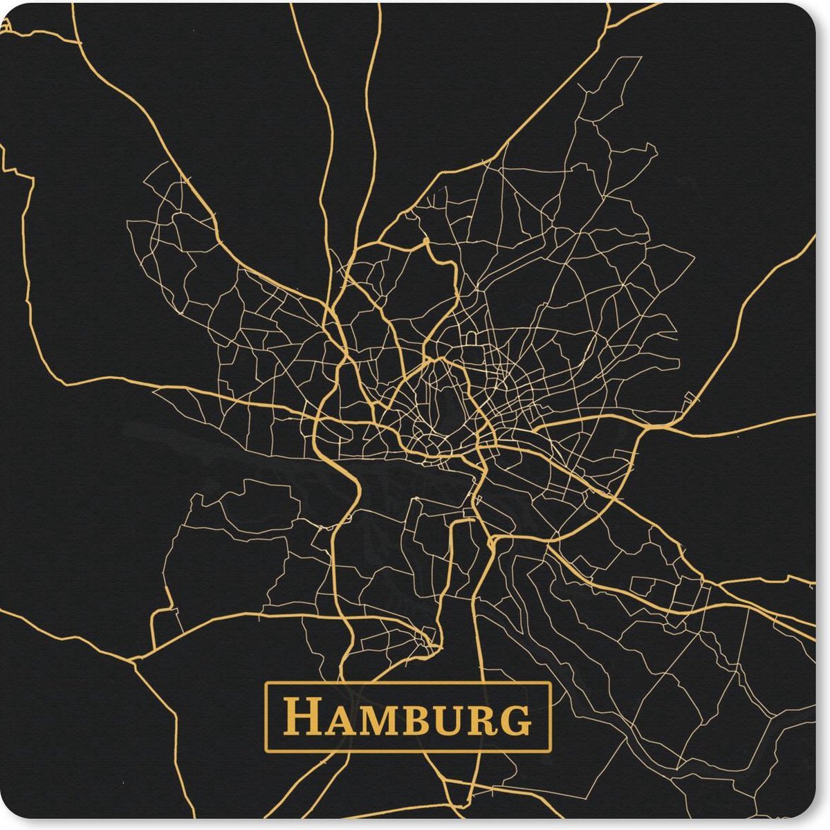 Muismat 30x30 cm - Mousepad Kaart - Hamburg - Zwart - Goud - Muismatten