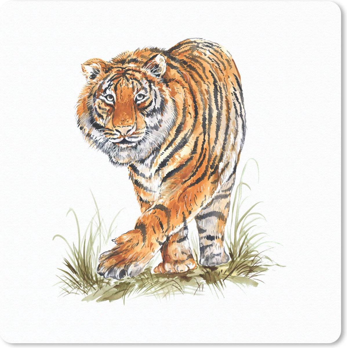 Muismat 30x30 cm - Mousepad Tijger - Gras - Kop - Muismatten