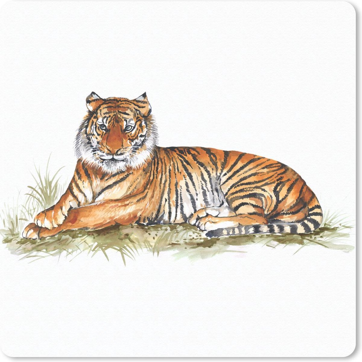 Muismat 30x30 cm - Mousepad Tijger - Oranje - Gras - Muismatten