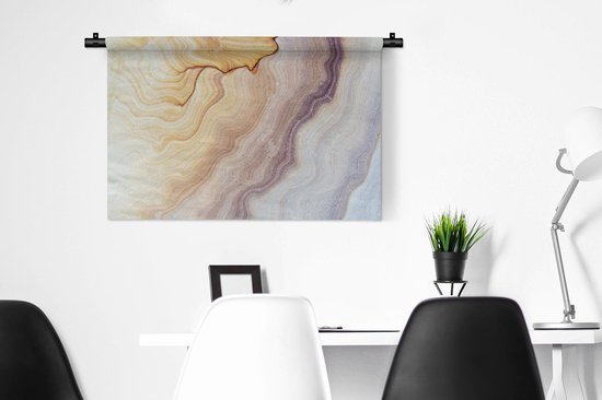 Wandkleed - Wanddoek - Marmer - Textuur - Zandsteen - Goud - Marmerlook - 90x60 cm - Wandtapijt