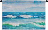 Wandkleed - Wanddoek - Waterverf - Golf - Zee - 150x100 cm - Wandtapijt