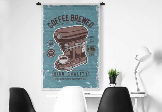 Tenture murale - Tissu mural - Cafetière - Café - Rétro - Dessin - 90x135 cm - Tapisserie