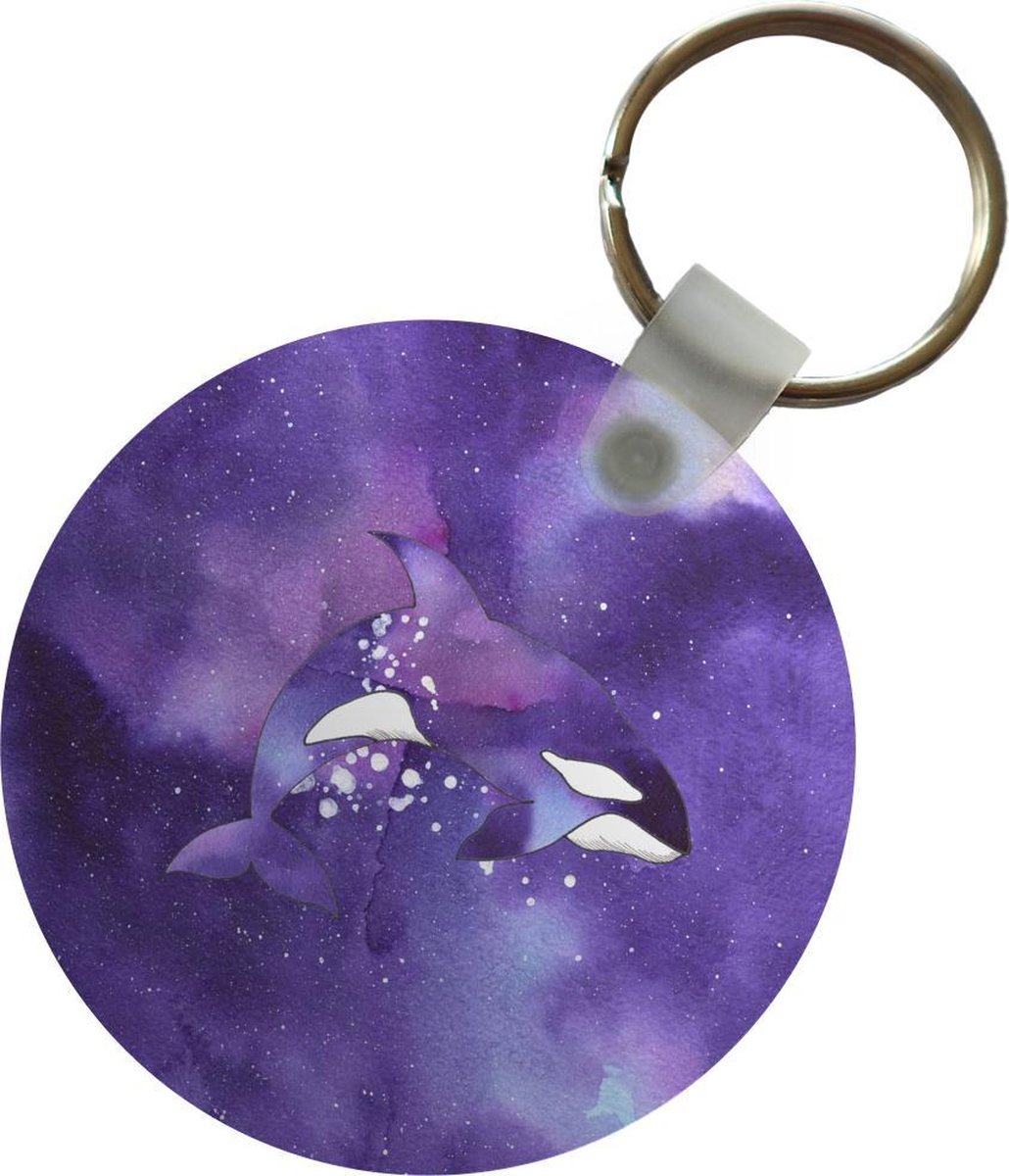Sleutelhanger - Vis - Orka - Paars - Waterverf - Plastic - Rond - Uitdeelcadeautjes