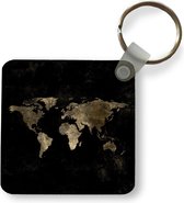 Sleutelhanger - Uitdeelcadeautjes - Wereldkaart - Zwart - Goud - Plastic