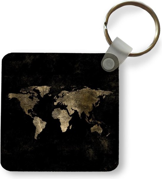 Sleutelhanger - Uitdeelcadeautjes - Wereldkaart - Zwart - Goud - Plastic