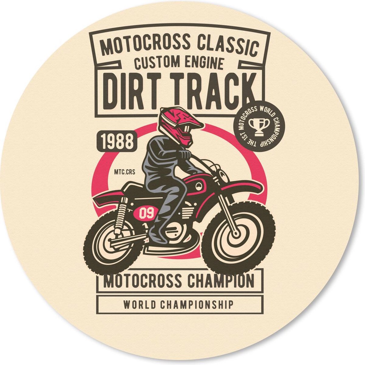 Muismat rond 30x30 cm - Mousepad Motorcross - Tekening - Retro - Ronde muismatten