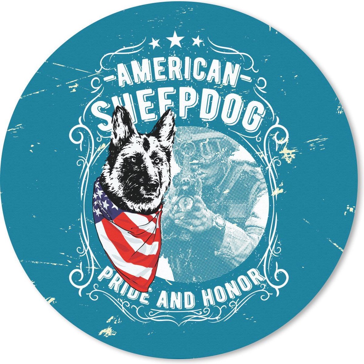 Muismat rond 30x30 cm - Mousepad Vintage - Hond - Amerika - Ronde muismatten
