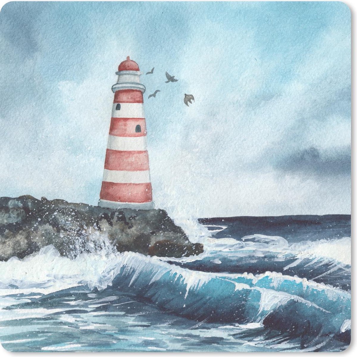 Muismat 30x30 cm - Mousepad Zee - Golf - Vuurtoren - Muismatten