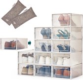 HomeBuddy 12-delig Schoenen Opbergsysteem Transparant Wit, tot Maat 41 - Schoenenbox - Schoenendoos - met Ventilatie en Geurverdrijvers - Schoenenopbergers - Sneakerbox – Shoebox