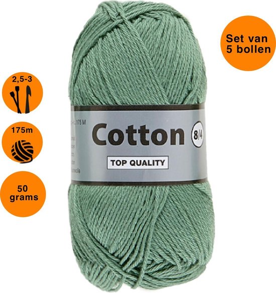 dief reactie Afkeer Lammy yarns Cotton eight 8/4 dun katoen garen - groen (375) - pendikte 2,5  a 3mm - 5... | bol.com
