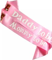 Babyshower sjerpen set Mommy en Daddy to be met beertjes roze - babyshower - kraamfeest - genderrevel - sjerp - geboorte - zwanger