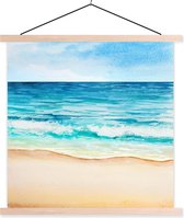 Posterhanger incl. Poster 90x90 cm - Schoolplaat - Strand - Zee - Golf - Textielposter - Blanke latten