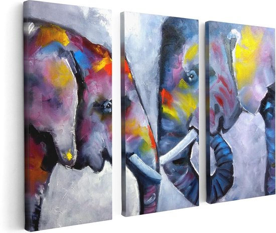 Artaza - Triptyque de peinture sur toile - Deux éléphants dessinés - Abstrait - 120x80 - Photo sur toile - Impression sur toile