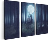 Artaza Canvas Schilderij Drieluik Hert In Het Bos Tijdens Volle Maan - 120x80 - Foto Op Canvas - Canvas Print